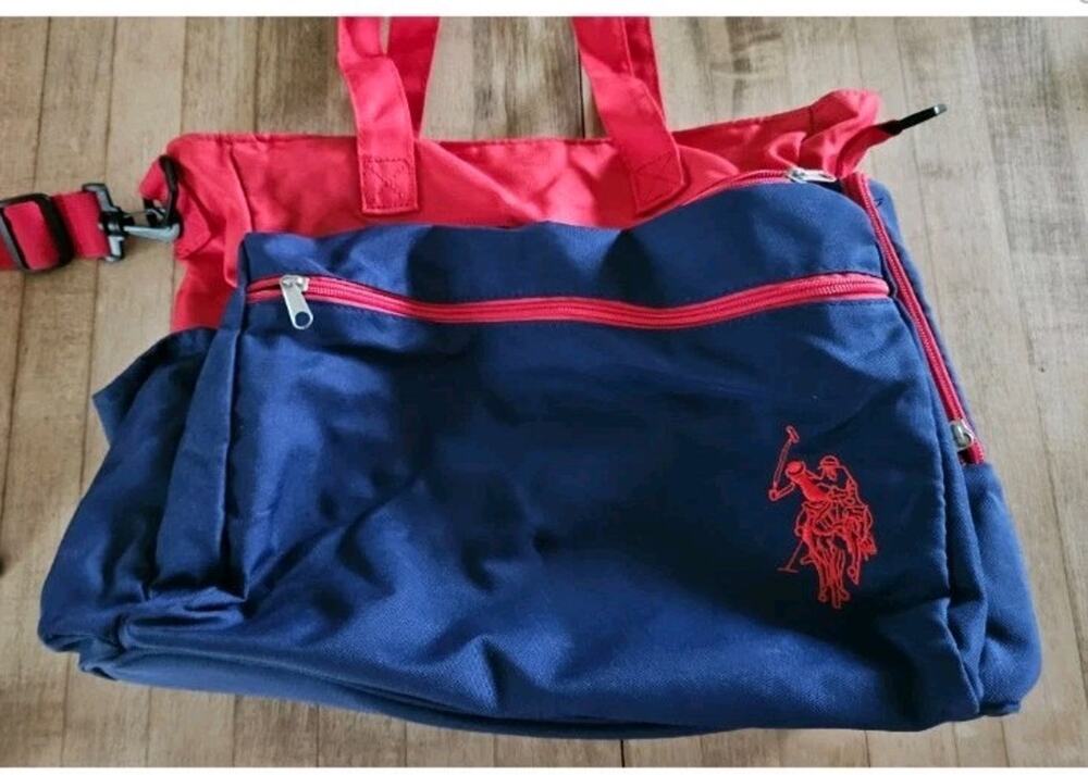 US Polo Assn Red / Blue Tote Bag With Insulated Bottle Pouch